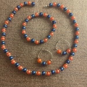Necklace Set Handmade Orange & Blue